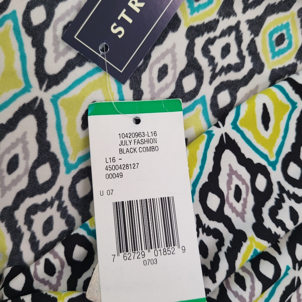 Jones New York Geometric Print Dress Large Stretch Knit Modest Career New Office - Picture 7 of 11